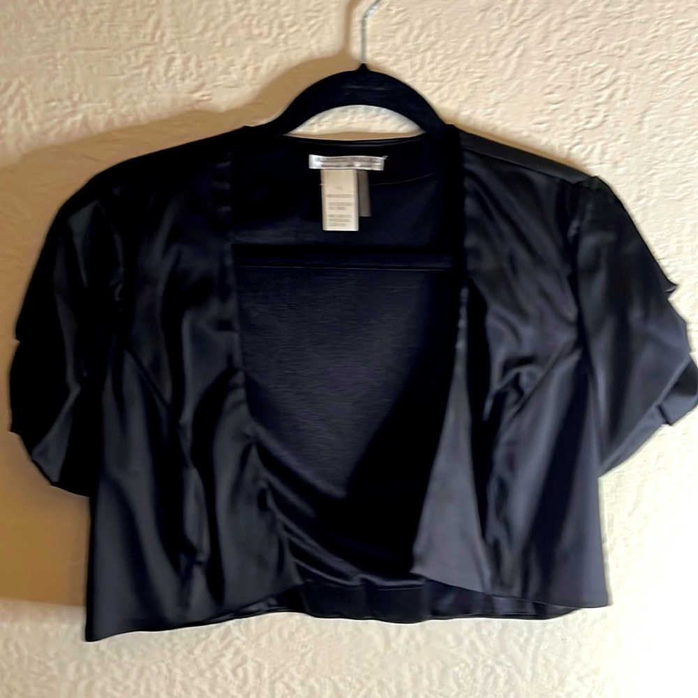 Alberto Malade Little Black Satin Shrug sz Med